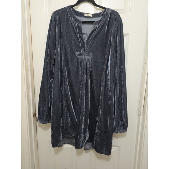 Easel Velvet Tunic Dress Long Sleeve Loose Fit Soft Material Size XL Charcoal G - Picture 8 of 8